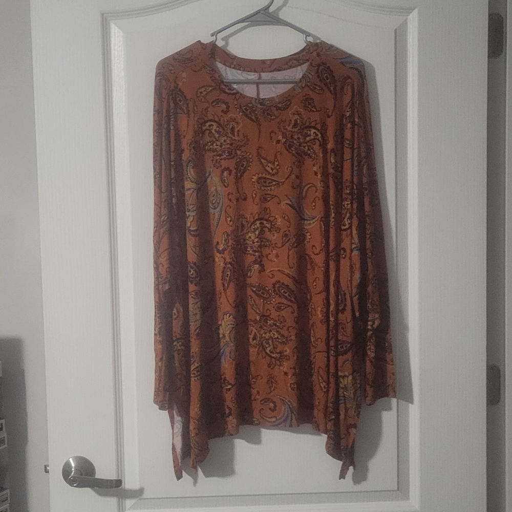 Maurices Orange Black Asymmetrical Long Sleeve Blouse